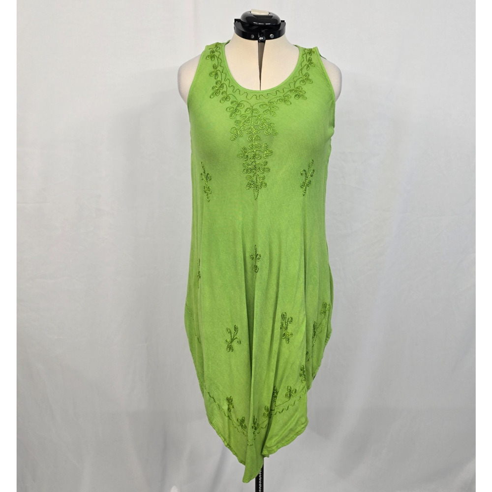Indian Tropical Fashion Dress Women's One Size OS Green Embroidered Sleeveless